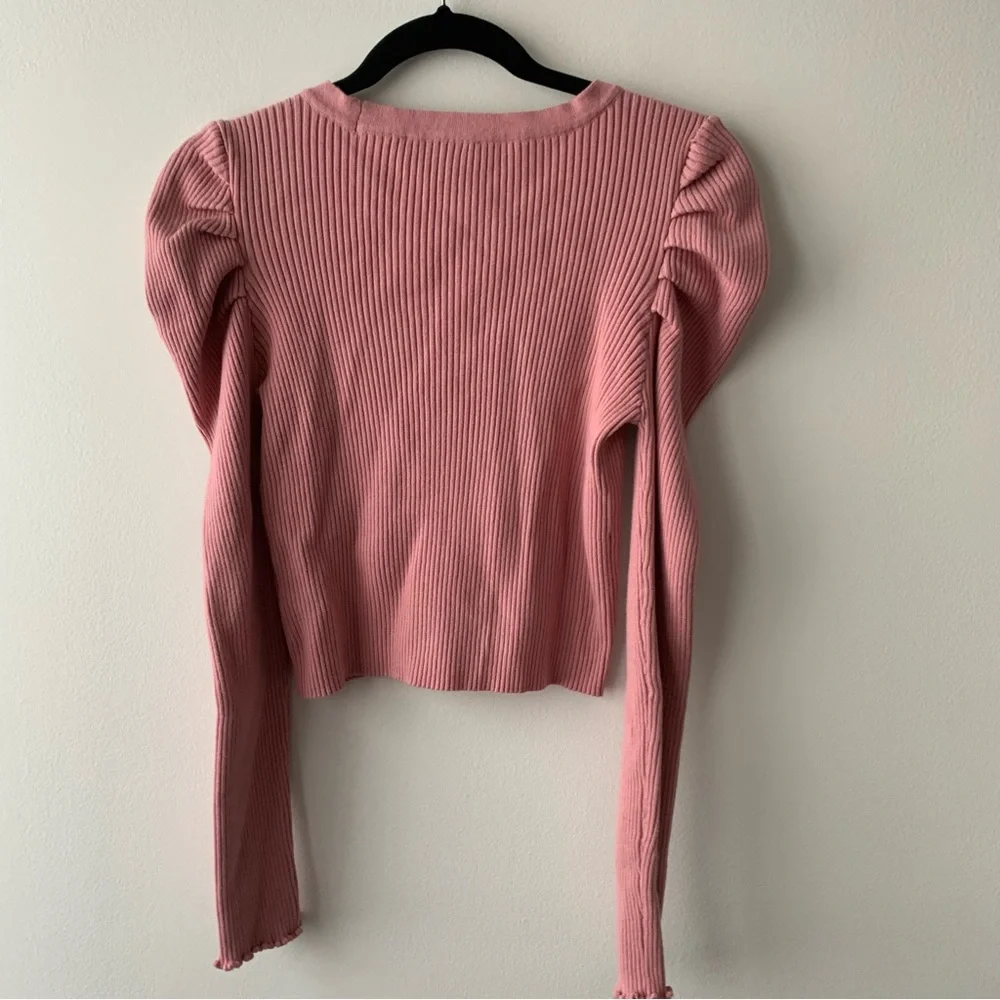 LULUS At First Crush Mauve Pink Puff Shoulder Cropped Cardigan Sweater - Picture 7 of 10